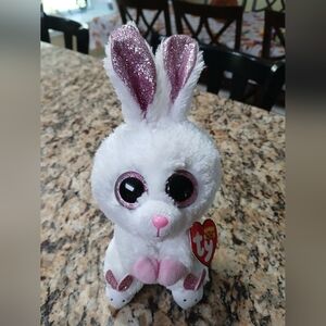 Ty Sparkly Pink and White Bunny Plush